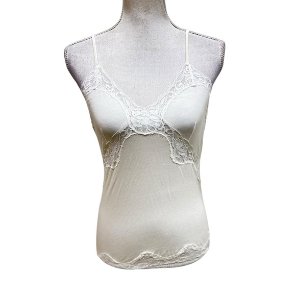 Mary Green white stretch cotton Lace Trim White Tank Top size large - Picture 1 of 8